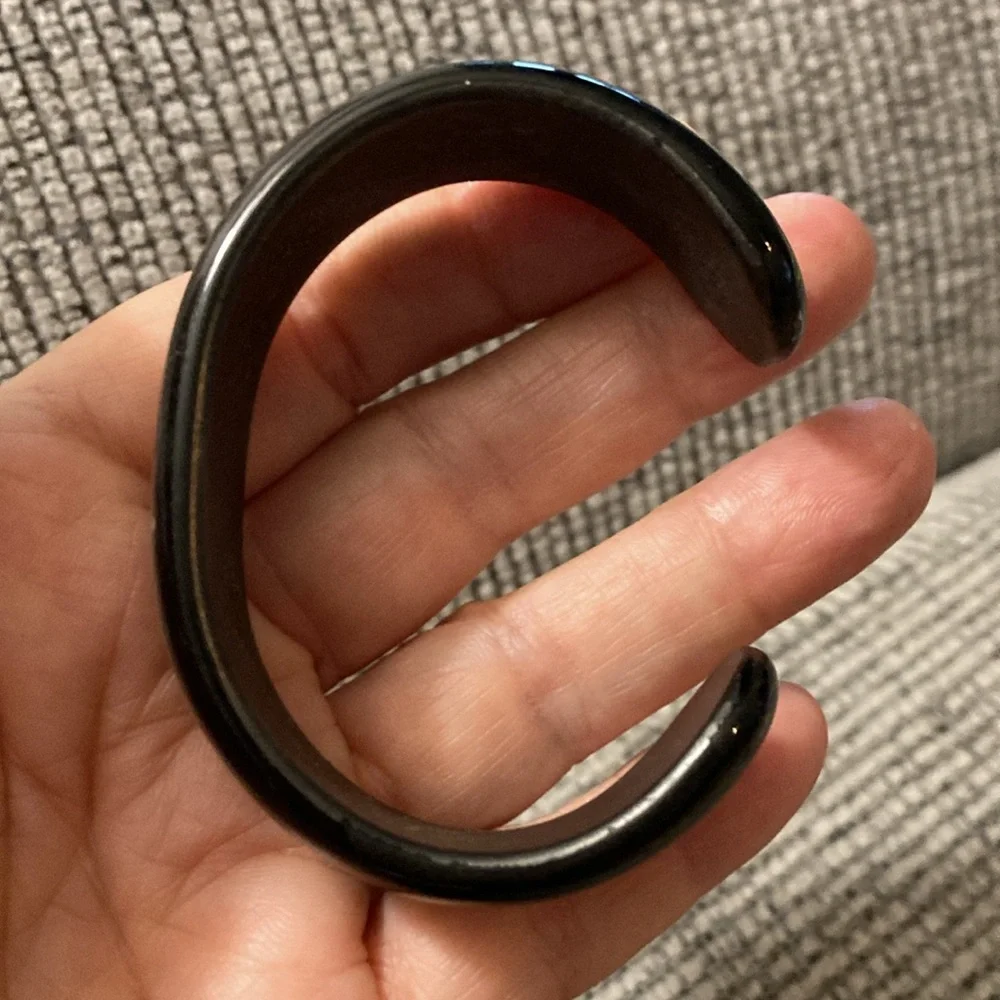 glass bangle bracelet black yellow abstract design